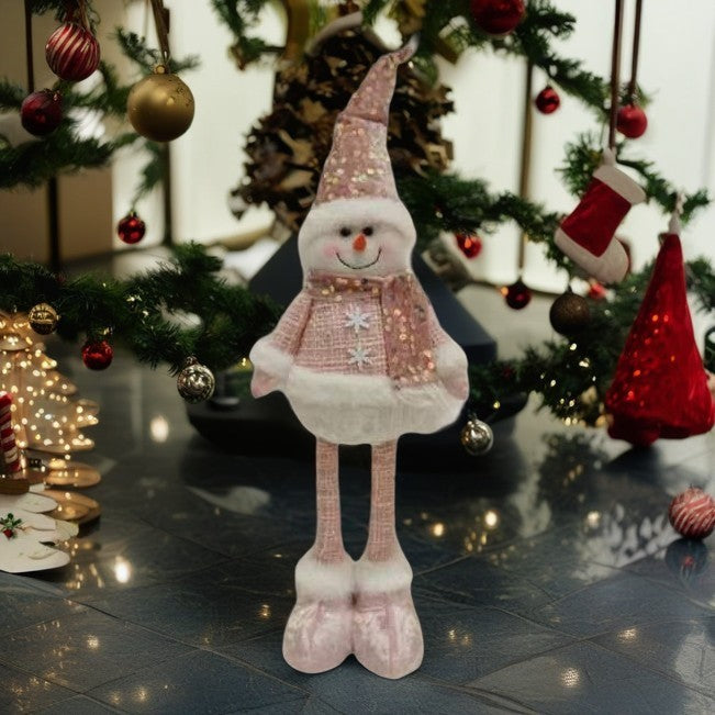 Figurina Decorativa, Pentru Craciun, Om De Zapada, Picioare Telescopice, Inaltime Reglabila 44-54Cm, Caciula Cu Paiete - vivimall.ro