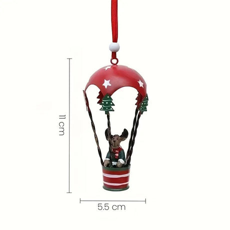 Figurina pentru Brad de Craciun, Flippy, Model Ren in Balon cu Aer Cald, Ornament pentru Brad, din Metal, 11 x 5.5 x 5.5 cm, Rosu inchis - vivimall.ro