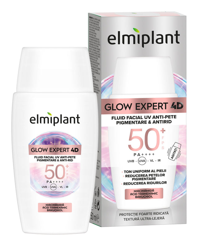 Fluid Facial, Elmiplant, Glow Expert 4D UV Anti Pete Pigmentare si Antirid, SPF 50+, 50 ml - vivimall.ro