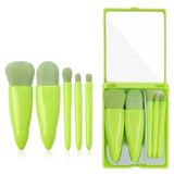 Set 5 Mini Pensule De Machiaj, Portabile, In Carcasa Cu Oglinda, Din Par Sintetic Moale, Verde Lime, 12X7X2.5 Cm - vivimall.ro