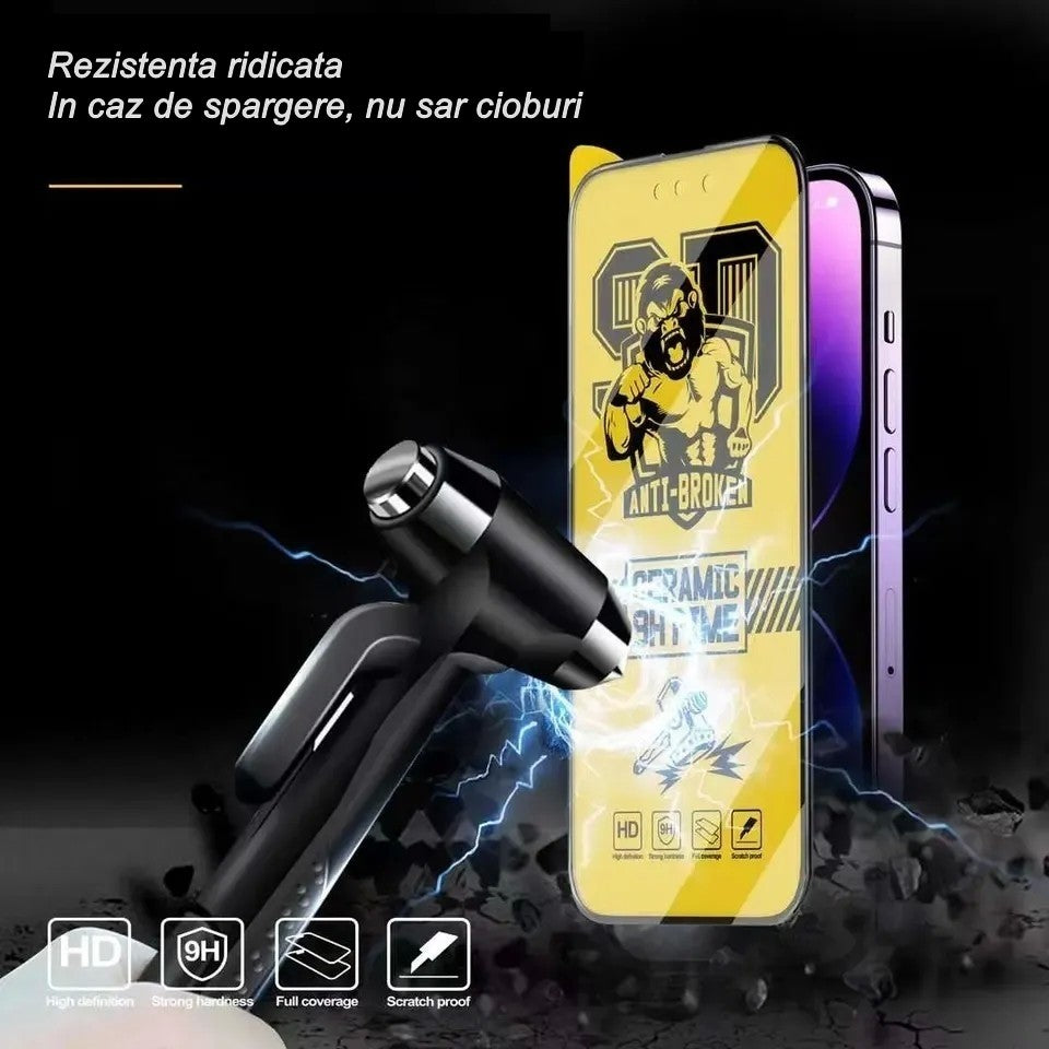Folie de protectie Ceramica, Flippy,  compatibila cu Apple iPhone 15 Pro, Transparenta HD, 9H, margini negre - vivimall.ro
