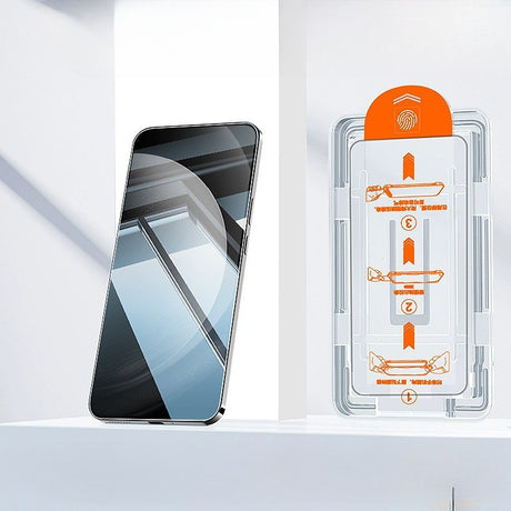 Folie de Protectie cu Instalare Rapida, Flippy, pentru Apple iPhone 15, Tempered Glass Easy Tool, Full Cover, Protectie Difuzor, HD, Margini Negre, Transparent - vivimall.ro