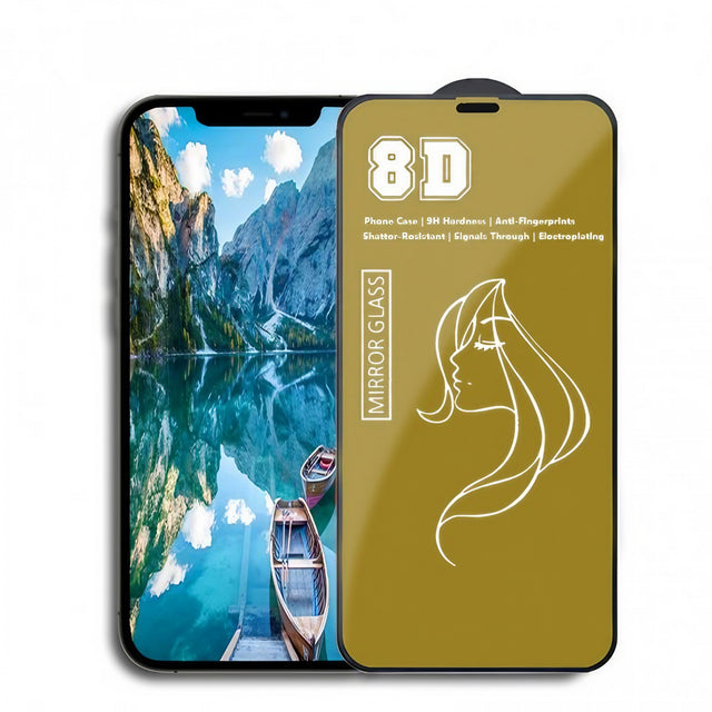 Folie sticlă temperată Mirror 8D pentru iPhone 15 Pro, efect oglindă auriu, vedere frontală