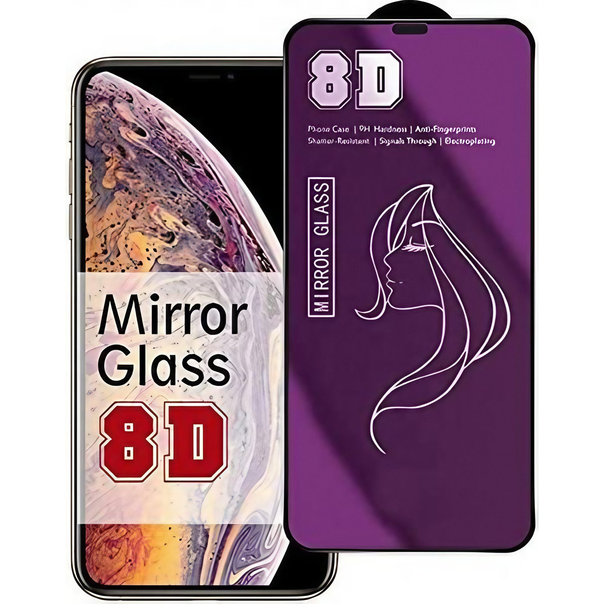 Folie sticlă temperată iPhone 15 Pro Mirror 8D efect oglindă violet, vedere frontală, acoperire full screen