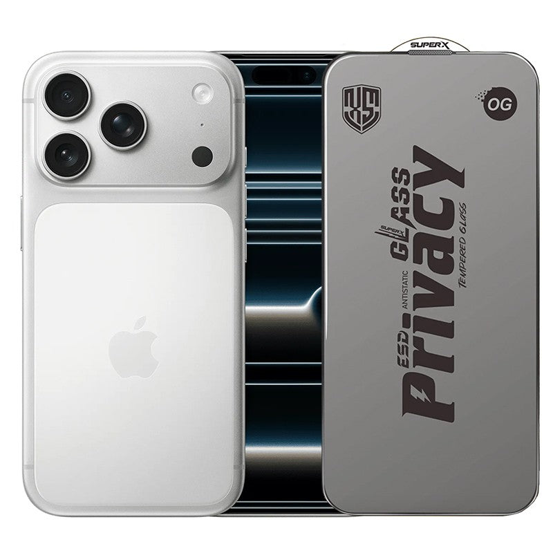 Folie de Protectie pentru Apple iPhone 17 Pro, Flippy, Sticla Securizata ESD Antistatica, Super-X Privacy OG, Margini Negre, 0.30 mm, Transparent Inchis - vivimall.ro