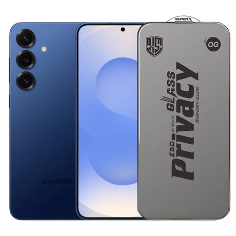 Folie sticlă ESD antistatică Super-X Privacy pentru Samsung Galaxy S25+, margini negre, vedere frontală
