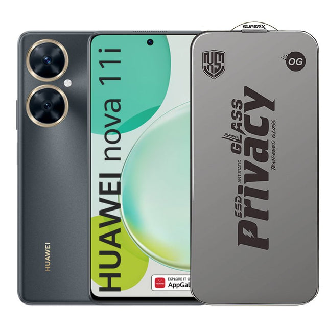 Folie de Protectie pentru Huawei Nova 11i, Flippy, Sticla Securizata ESD Antistatica, Super-X Privacy OG, Margini Negre, 0.30 mm, Transparent Inchis - vivimall.ro