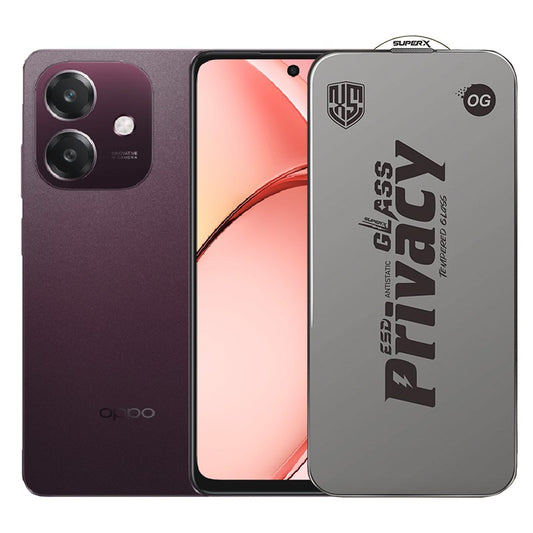 Folie de Protectie pentru Oppo A3, Vivimall, Sticla Securizata ESD Antistatica, Super-X Privacy OG, Margini Negre, 0.30 mm, Transparent Inchis - vivimall.ro
