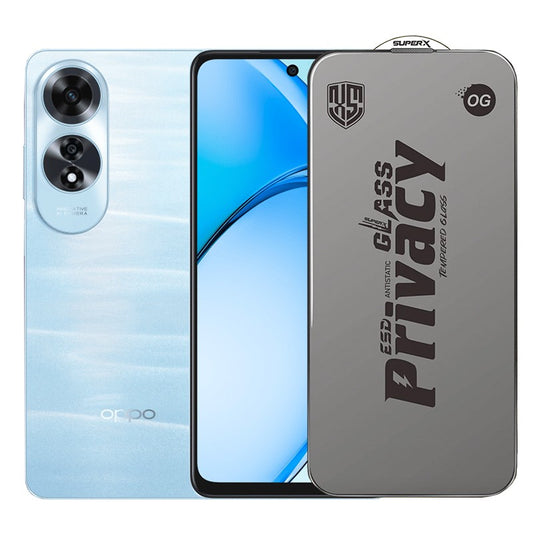 Folie de Protectie pentru Oppo A60, Vivimall, Sticla Securizata ESD Antistatica, Super-X Privacy OG, Margini Negre, 0.30 mm, Transparent Inchis - vivimall.ro