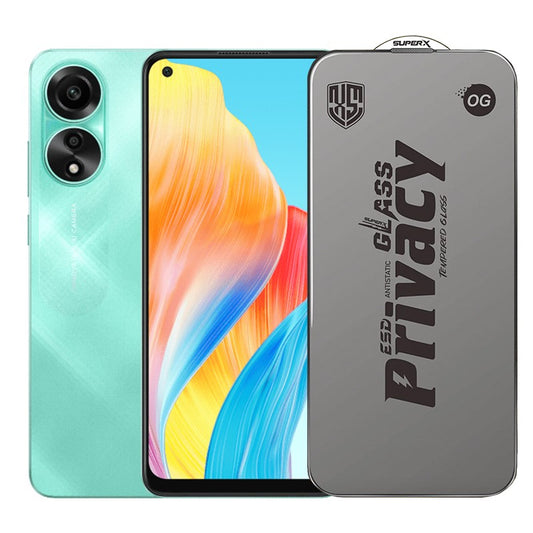 Folie de Protectie pentru Oppo A78, Vivimall, Sticla Securizata ESD Antistatica, Super-X Privacy OG, Margini Negre, 0.30 mm, Transparent Inchis - vivimall.ro