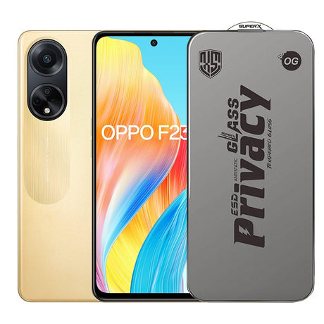 Folie de Protectie pentru Oppo F23, Flippy, Sticla Securizata ESD Antistatica, Super-X Privacy OG, Margini Negre, 0.30 mm, Transparent Inchis - vivimall.ro