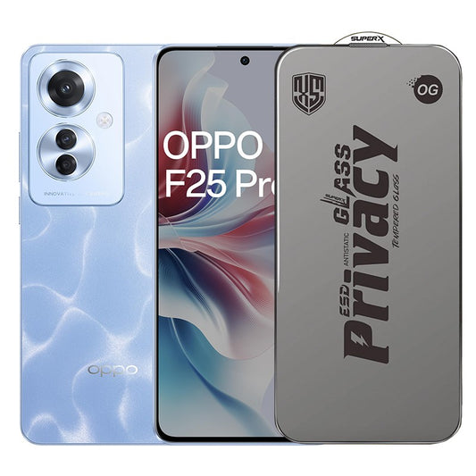 Folie de Protectie pentru Oppo F25 Pro, Vivimall, Sticla Securizata ESD Antistatica, Super-X Privacy OG, Margini Negre, 0.30 mm, Transparent Inchis - vivimall.ro