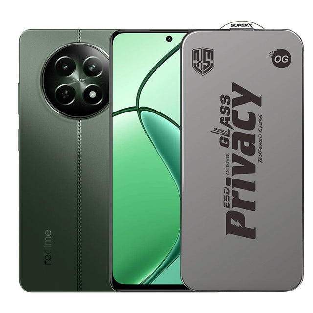 Folie de Protectie pentru Realme 12, Flippy, Sticla Securizata ESD Antistatica, Super-X Privacy OG, Margini Negre, 0.30 mm, Transparent Inchis - vivimall.ro