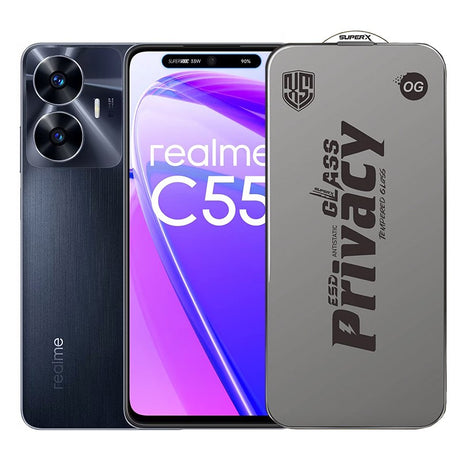 Folie de Protectie pentru Realme C55, Flippy, Sticla Securizata ESD Antistatica, Super-X Privacy OG, Margini Negre, 0.30 mm, Transparent Inchis - vivimall.ro