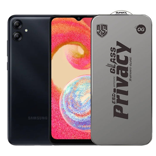 Folie de Protectie pentru Samsung Galaxy A04e, Vivimall, Sticla Securizata ESD Antistatica, Super-X Privacy OG, Margini Negre, 0.30 mm, Transparent Inchis - vivimall.ro
