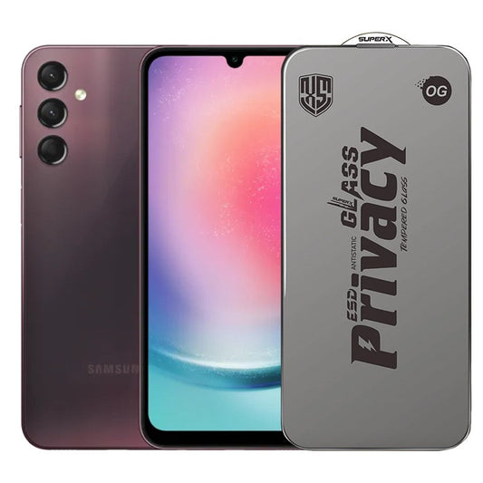 Folie de Protectie pentru Samsung Galaxy A24, Vivimall, Sticla Securizata ESD Antistatica, Super-X Privacy OG, Margini Negre, 0.30 mm, Transparent Inchis - vivimall.ro