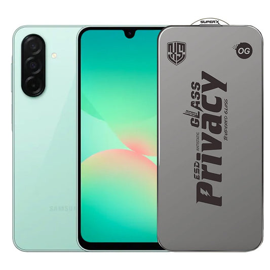 Folie de Protectie pentru Samsung Galaxy A26, Vivimall, Sticla Securizata ESD Antistatica, Super-X Privacy OG, Margini Negre, 0.30 mm, Transparent Inchis - vivimall.ro