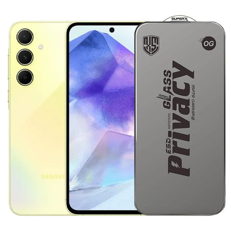 Folie sticlă Samsung Galaxy A55 Super-X Privacy OG, ESD antistatică 0.30 mm, margini negre, vedere frontală