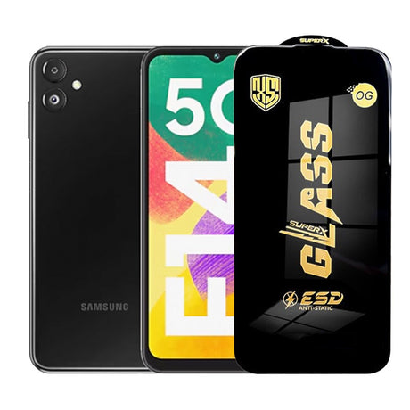 Folie sticlă securizată ESD Samsung Galaxy F14, grosime 0,35 mm, margini negre — vedere frontală