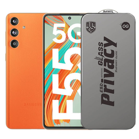 Folie de Protectie pentru Samsung Galaxy F55, Vivimall, Sticla Securizata ESD Antistatica, Super-X Privacy OG, Margini Negre, 0.30 mm, Transparent Inchis - vivimall.ro