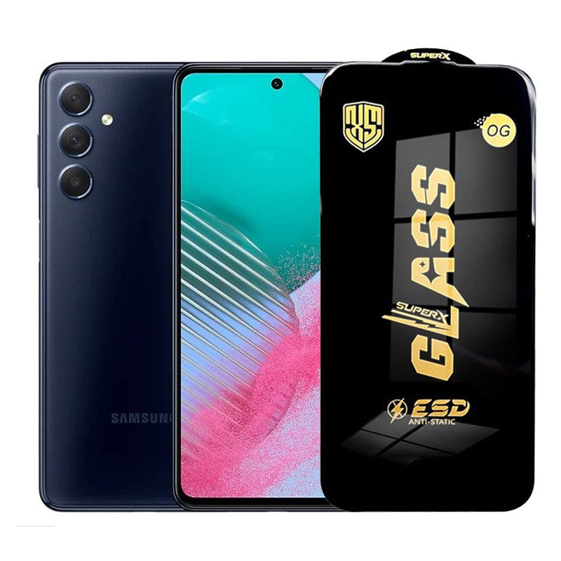 Folie sticlă securizată ESD pentru Samsung Galaxy M54, grosime 0.35 mm, margini negre, vedere frontală