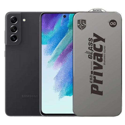 Folie de Protectie pentru Samsung Galaxy S21 FE, Vivimall, Sticla Securizata ESD Antistatica, Super-X Privacy OG, Margini Negre, 0.30 mm, Transparent Inchis - vivimall.ro