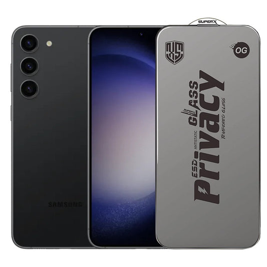 Folie de Protectie pentru Samsung Galaxy S23+, Vivimall, Sticla Securizata ESD Antistatica, Super-X Privacy OG, Margini Negre, 0.30 mm, Transparent Inchis - vivimall.ro