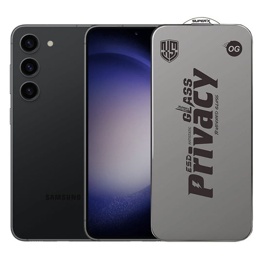 Folie de Protectie pentru Samsung Galaxy S23, Vivimall, Sticla Securizata ESD Antistatica, Super-X Privacy OG, Margini Negre, 0.30 mm, Transparent Inchis - vivimall.ro