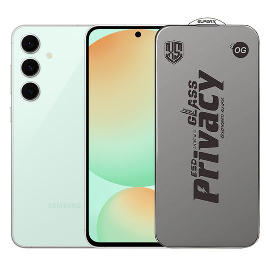 Folie de Protectie pentru Samsung Galaxy S24 FE, Vivimall, Sticla Securizata ESD Antistatica, Super-X Privacy OG, Margini Negre, 0.30 mm, Transparent Inchis - vivimall.ro