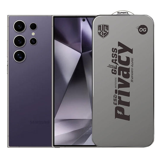 Folie de Protectie pentru Samsung Galaxy S24 Ultra, Vivimall, Sticla Securizata ESD Antistatica, Super-X Privacy OG, Margini Negre, 0.30 mm, Transparent Inchis - vivimall.ro