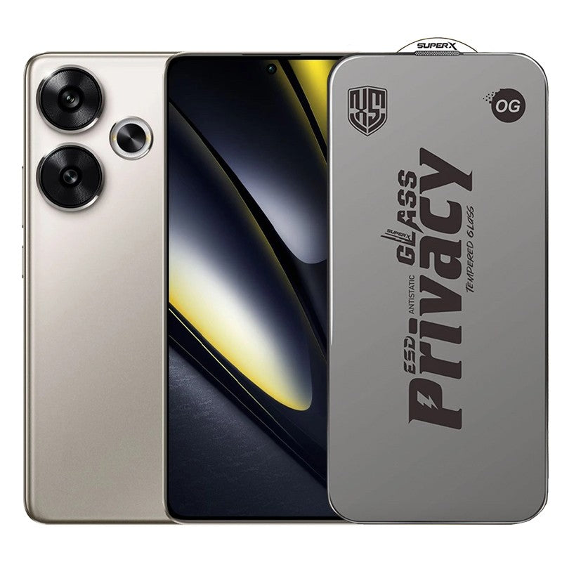 Folie de Protectie pentru Xiaomi Poco F6, Vivimall, Sticla Securizata ESD Antistatica, Super-X Privacy OG, Margini Negre, 0.30 mm, Transparent Inchis - vivimall.ro