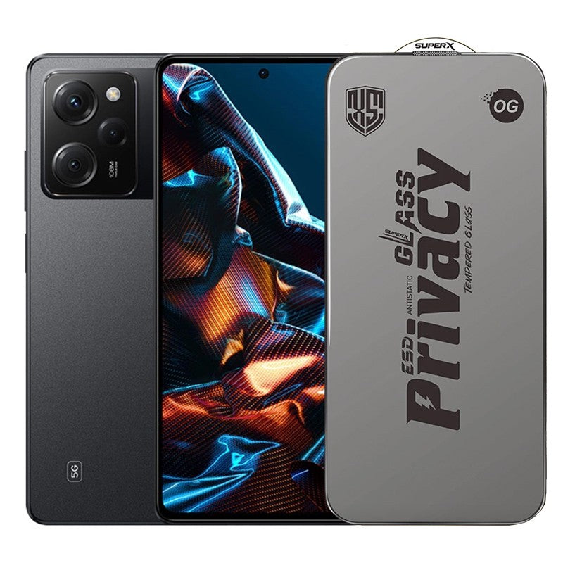 Folie sticlă securizată ESD antistatică Xiaomi Poco X5 Pro, Super-X Privacy OG, 0.30 mm, vedere frontală