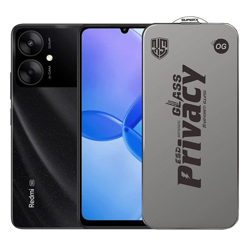 Folie de Protectie pentru Xiaomi Redmi 13R, Vivimall, Sticla Securizata ESD Antistatica, Super-X Privacy OG, Margini Negre, 0.30 mm, Transparent Inchis - vivimall.ro