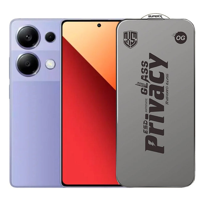 Folie sticlă securizată ESD Super-X Privacy OG pentru Xiaomi Redmi Note 13 Pro, 0.30 mm, margini negre – vedere frontală