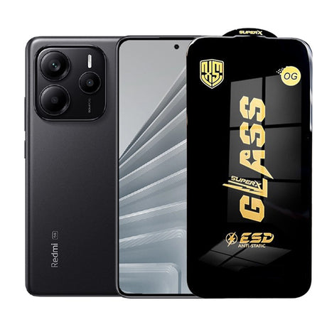 Folie sticlă securizată ESD pentru Xiaomi Redmi Note 14, grosime 0.35 mm, margini negre, vedere frontală