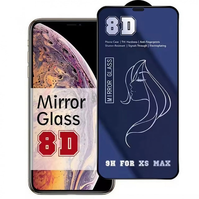 Folie sticlă temperată iPhone 15 Pro Max Mirror 8D efect oglindă albastru, vedere frontală produs