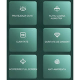 Folie de Sticla Securizata pentru Apple iPhone 15 Pro, Vivimall, Lumina Verde Anti-Blue Ray, Auto-Aplicare, Protectie Completa 9D, Verde - vivimall.ro