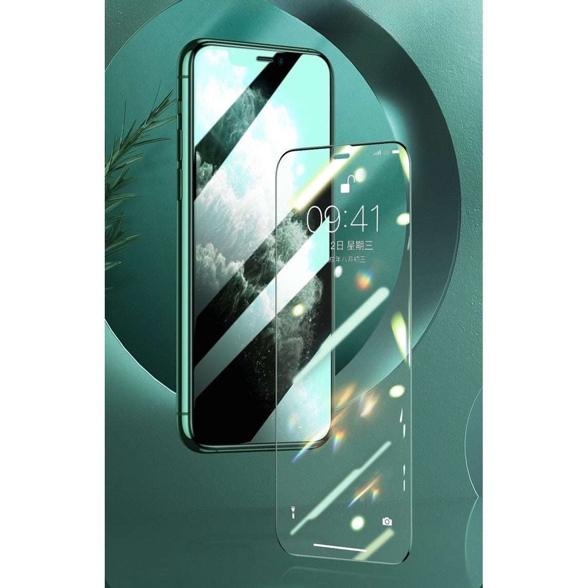 Folie de Sticla Securizata pentru Apple iPhone 15 Pro, Vivimall, Lumina Verde Anti-Blue Ray, Auto-Aplicare, Protectie Completa 9D, Verde - vivimall.ro