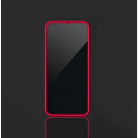 Folie iPhone 15 Pro cu margine fosforescentă roz, finisaj mat anti-amprentă, detaliu lateral