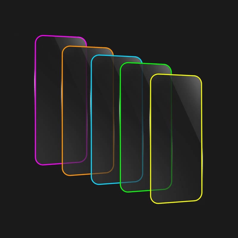 Folie sticlă Luminous iPhone 15 Pro, rezistență 9H, acoperire full screen, albastru neon