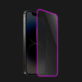 Folie sticlă full screen iPhone 15 Pro violet, acoperire completă ecran, vedere laterală