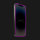 Detaliu margine fosforescenta neon silicon violet a foliei Vivimall Luminous pentru iPhone 15 Pro Max