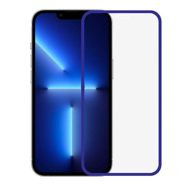 Folie sticlă securizată iPhone 15 Pro Max Vivimall Luminous, margine neon albastru, vedere frontală