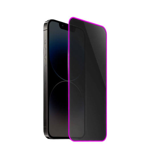 Folie de Sticla Securizata pentru Apple iPhone 15 Pro Max, Vivimall, Luminous, Margine Fosforescenta Neon din Silicon, Mat, Anti-Amprenta, Protectie Completa, 9H, Violet - vivimall.ro