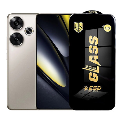 Folie protecție sticlă securizată ESD pentru Xiaomi Poco F6, grosime 0.35 mm, margini negre, vedere frontală