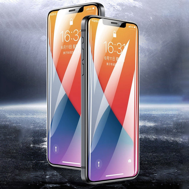 Folie sticlă ESD pentru iPhone 13 și 13 Pro, vedere frontală, rezistență 9H, neagră