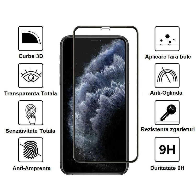 Folie Sticla Securizata Flippy compatibila cu Samsung S20 Ultra, Full Glue, Curbata, Gaura pentru amprenta, Negru - vivimall.ro