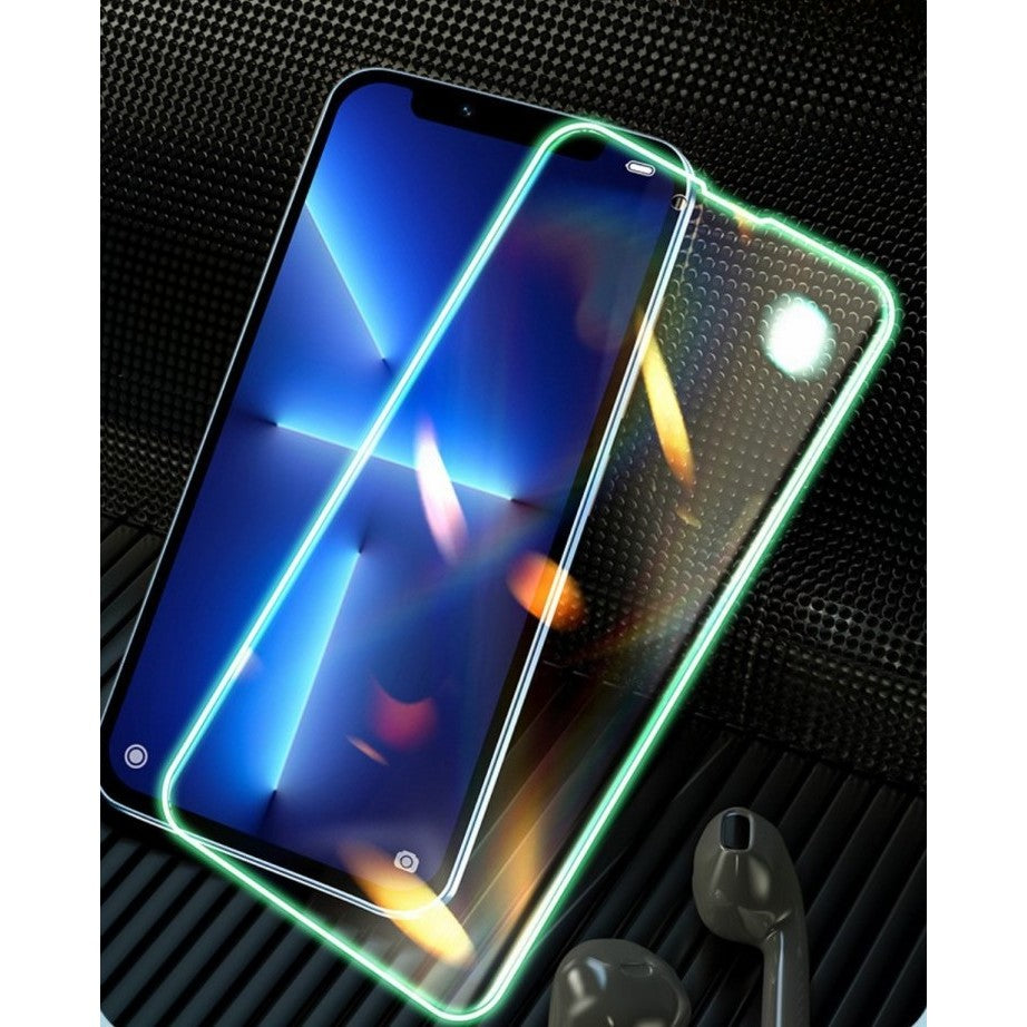 Folie Sticla Securizata Flippy,  Luminous, compatibila cu Apple iPhone 14 Pro Max, Margine fosforescenta verde - vivimall.ro