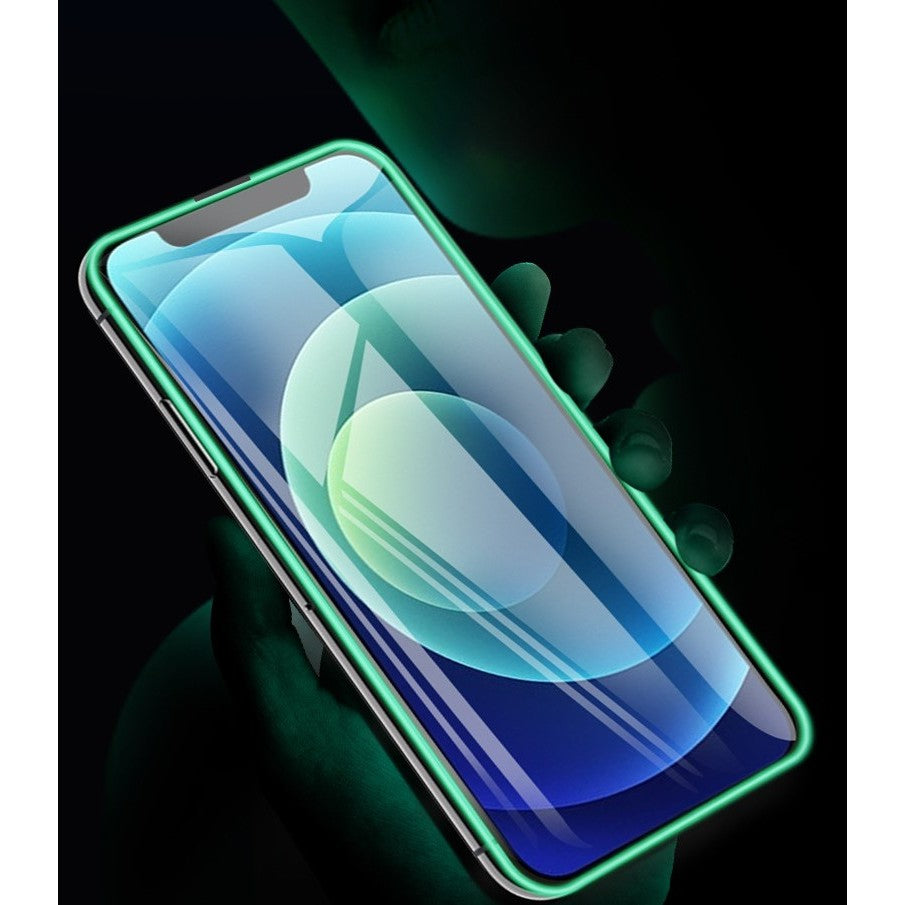 Folie Sticla Securizata Flippy,  Luminous, compatibila cu Apple iPhone 14, Margine fosforescenta verde - vivimall.ro