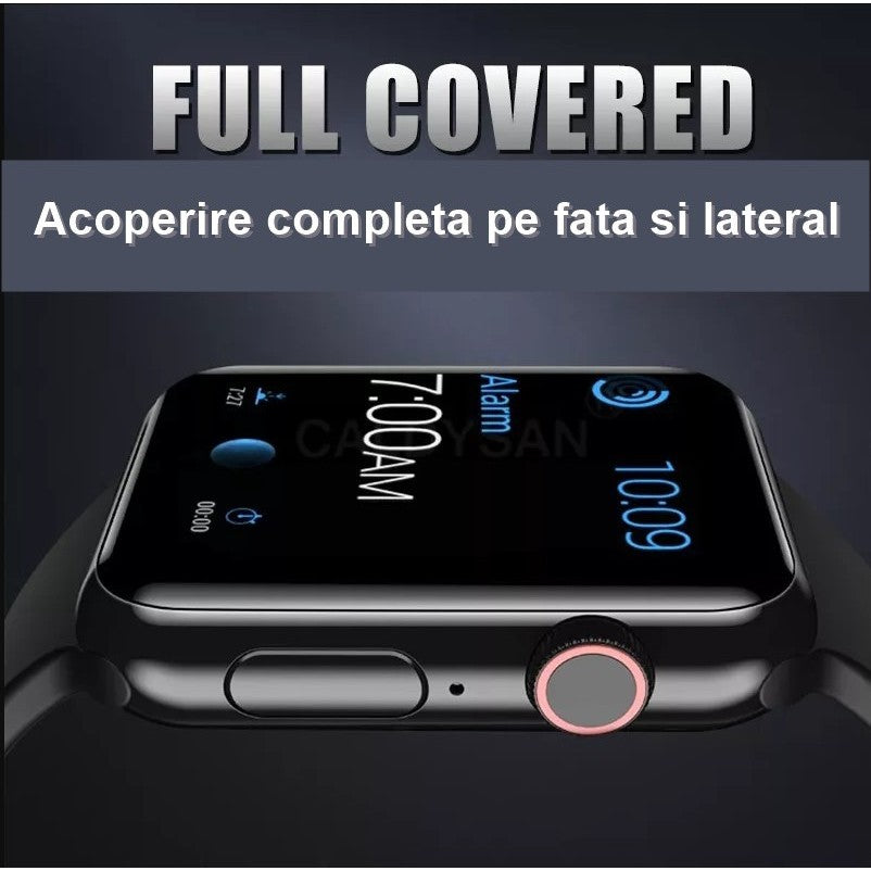 Folie Sticla pentru Apple Watch Series 2/3 38 mm adeziv pe margine Negru - vivimall.ro